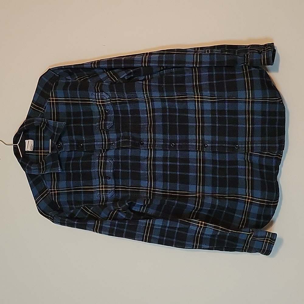 North Face Long Sleeve Casual Flannel Button Down Large - Yellow/Dark Blue